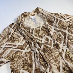 Alfred Dunner Women Beige Brown Snake Print Gold Foil Accent Cardigan Set Size L